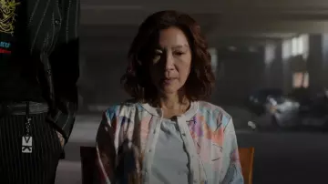 Ted Baker Womens Ivory Ryvir Woven Detail Print Cardigan worn by Eileen 'Mama' Sun (Michelle Yeoh) as seen in The Brothers Sun (S01E04)