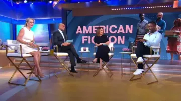 Vestido largo de punto recortado de Maje Rolora usado por Eva Pilgrim como se ve en Good Morning America el 8 de enero de 2024