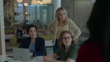 Madewell Striped Open-Stitch Sweater Tank worn by Claire Badgely (Seri DeYoung) as seen in Good Trouble (S05E12)