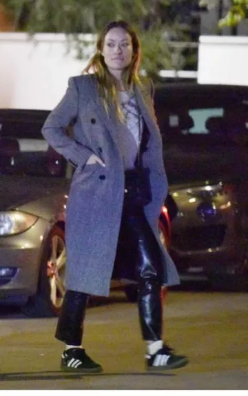 J Brand Ruby Leather Pants worn by Olivia Wilde in Los Angeles on January 9, 2024