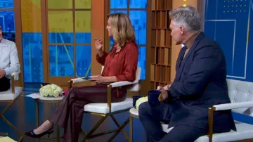 J. Crew Featherweight Satin Tie-Neck Top worn by Lara Spencer as seen in Good Morning America on January 11, 2024