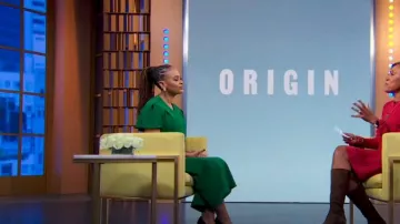 Victoria Beckham Gathered V-Neck Midi Dress In Viridian worn by Ava DuVernay as seen in Good Morning America on January 11, 2024