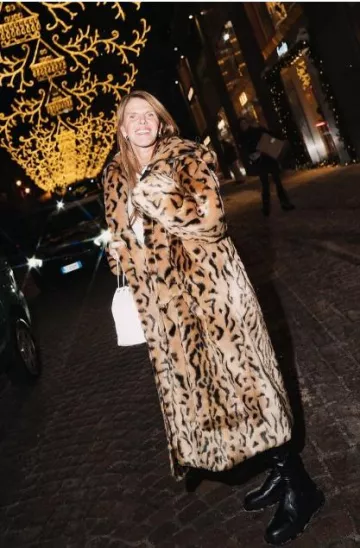 Giorgio Armani Share Add to Wish List Long Faux-Fur Coat worn by Anna Dello Russo on her Instagram Post on December 9, 2023