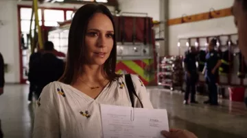 Velvet by Graham & Spencer Selma Fleur Embroidered Top worn by Maddie Kendall (Jennifer Love Hewitt) as seen in 9-1-1 (S02E11)