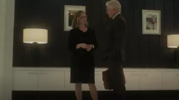 St. John Gold-Button Mini Dress worn by Lorraine Lyon (Jennifer Jason Leigh) as seen in Fargo (S05E06)