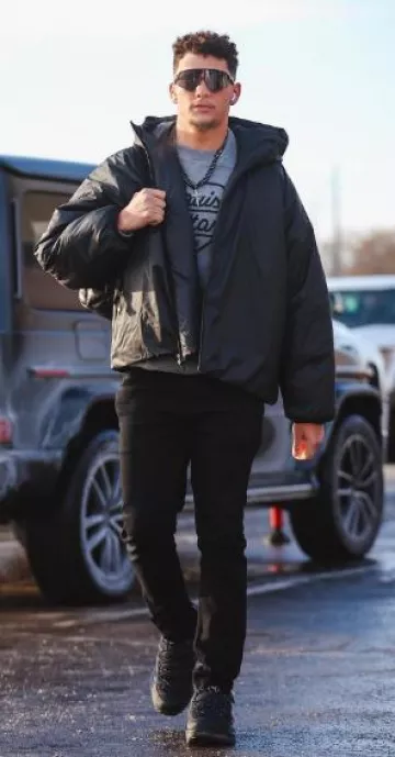 Louis Vuitton x Nigo Grey Heart Sweatshirt worn by Patrick Mahomes II on the Instagram account @patrickmahomes