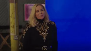 Oscar de la Renta Bead Embroidery Jumper worn by Margaret Monreaux (Kim Cattrall) as seen in Filthy Rich (S01E02)