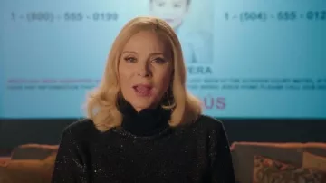 Akris Sequin Sweater worn by Margaret Monreaux (Kim Cattrall) as seen in Filthy Rich (S01E03)