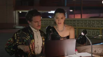 Ebonie Ivory One SHoulder Mini Dress With Bow In Faux Leather worn by Ginger Sweet (Melia Kreiling) as seen in Filthy Rich (S01E07)