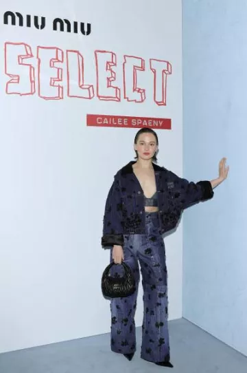 Miu Miu Denim Top worn by Cailee Spaeny at Miu Miu Select on January 12, 2024