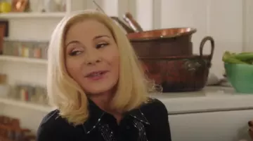 Givenchy Crys­tal Em­bell­ished Blouse worn by Margaret Monreaux (Kim Cattrall) as seen in Filthy Rich (S01E10)