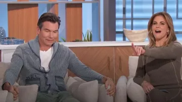 RRL Indigo Flag Patchwork Cardigan worn by Jerry O'Connell as seen in The Talk on January 5, 2024