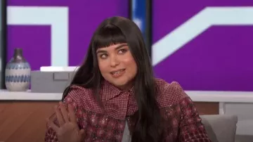 Fendi Sequin Panel Shirt worn by Kawennáhere Devery Jacobs as seen in The Talk on January 8, 2024