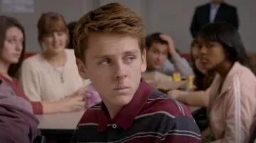 Club Room Po­lo Striped Long Sleeve Shirt worn by Eli Moskowitz (Jacob Bertrand) as seen in Cobra Kai (S01E03)