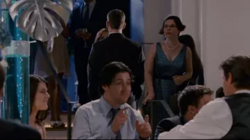 Adrianna Papell Black Blue Mesh A-Line Evening Dress worn by Psycho Blogger (Christine Barger) in Made of Honor