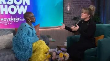 Elie Tahari The Azure Mock-Neck Midi Sweater Dress worn by Kelly Clarkson as seen in The Kelly Clarkson Show on January 15, 2024