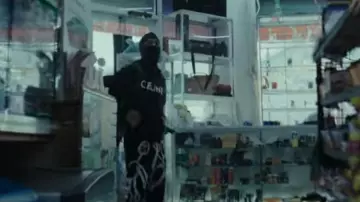 Celine Black & White-Logo Hoodie worn by Key Glock in Key Glock - Let's Go (Official Video)