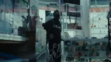 Dlmfo Black Stick Figure Print 'Lost Souls' Sweatpants worn by Key Glock in Key Glock - Let's Go (Official Video)