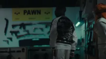 Rhude Brown Satin Palms Logo Jacket worn by Key Glock in Key Glock - Let's Go (Official Video)