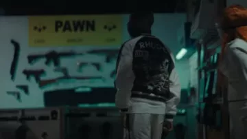 Rhude White & Brown Satin Palm Shorts worn by Key Glock in Key Glock - Let's Go (Official Video)