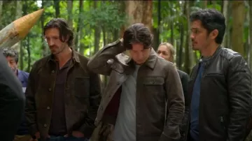 John Varvatos Saul Leather Trucker Jacket worn by Sam Velez (Jon Seda) as seen in La Brea (S03E01)