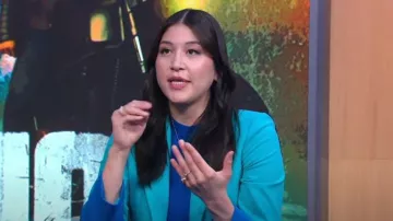 Tahari ASL Colorblocked Boyfriend Blazer worn by Alaqua Cox as seen in Good Morning America on January 15, 2024