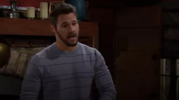 Theory Kenny Merino Wool Blend Stripe Crewneck Sweater worn by  Liam Spencer (Scott Clifton) as seen in The Bold and the Beautiful on January 11, 2024