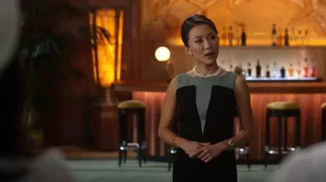 Karen Millen Plunge Contrast Pencil Dress worn by Teddy (Angela Zhou) as seen in Death and Other Details (S01E01)