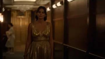 Norma Kamali Goddess Dress worn by Leila (Pardis Saremi) as seen in Death and Other Details (S01E01)