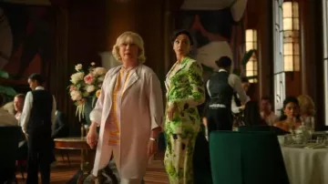 Karen Millen Spring Green Botanical Bunches Tailored Single Breasted Jacket worn by Anna (Lauren Patten) as seen in Death and Other Details (S01E02)