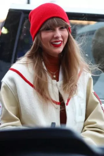 Gant AB Blank Canvas Project x Kilo Kish Boucle Varsity Jacket worn by Taylor Swift at Kansas City Chiefs Vs Buffalo Bills Game on January 21, 2024