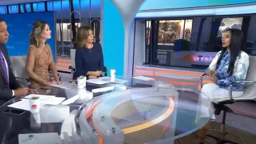 Zimmermann Chemise en soie à imprimé floral et oiseau à placement vitreux portée par Roshini Rajapaksa comme on le voit dans Today le 18 janvier 2024