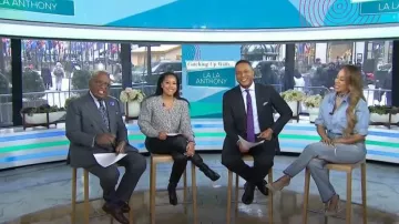 Central Park West Lennon Tweed Cardigan in Steel Grey worn by Sheinelle Jones as seen in Today on January 18, 2024