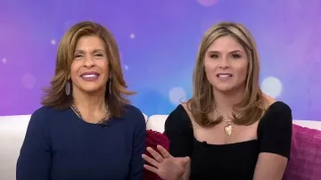 Kendra Scott Elle Gold Drop Earrings in Slate Cats Eye worn by Hoda Kotb as seen in Today  with Hoda & Jenna on January 18, 2024