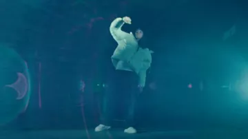 Moncler x Roc Nation Cream 'Antila' Down Jacket worn by Oscar Maydon in Peso Pluma x Junior H x Oscar Maydon - Rompe La Dompe