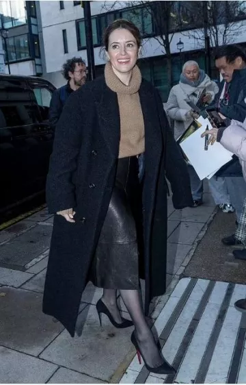 Christian Louboutin So Kate Black Suede Pumps worn by Claire Foy at BBC Radio 2 on January 22, 2024