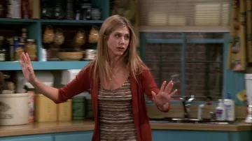 Robe rayée brune Missoni portée par Rachel Green (Jennifer Aniston) comme on le voit dans Friends (S05E04)