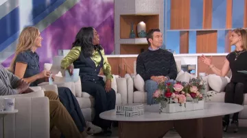 7 For All Mankind Tailorless Denim Lustre Dojo Trouser in Dark Rinse worn by Sheryl Underwood as seen in The Talk on  January 23, 2024