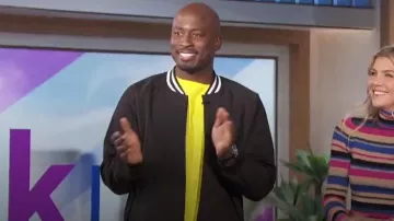 Levis Softshell Bomber Jacket worn by Akbar Gbaja-Biamila as seen in The Talk on January 18, 2024