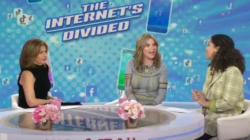 English Factory Plaid Woven Blazer in Green Multi worn by Arianna Davis as seen in Today with Hoda & Jenna on January 24, 2024