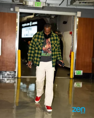 Sobrecamisa de cuadros acolchada de Celine Homme en verde usada por James Harden en la cuenta de Instagram @jharden13
