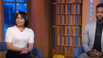 Sandro Madie Imitation Pearl Detail Puff Short Sleeve Wool Sweater worn by Stephanie Ramos as seen in Good Morning America on January 17, 2024