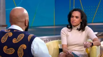 Theory Robe combo en tricot côtelé en laine mélangée portée par Linsey Davis dans Good Morning America le 22 janvier 2024