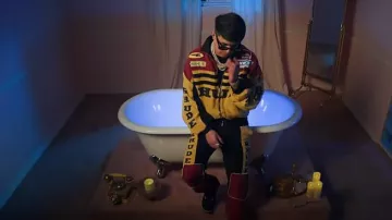 Rhude Burgundy Yellow & Black Colorblock Rally Jacket worn by Oscar Maydon in Oscar Maydon - YW&F [Official Video]