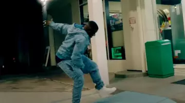 Diesel Blue Allover Logo Denim Hoodie worn by Blac Youngsta in Blac Youngsta, Lil Migo, Trapionn - Plugged N (Official Video)