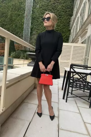 Fendi Black Wool Dress worn by Reese Witherspoon at Fendi Haute Couture Show on January 25, 2024