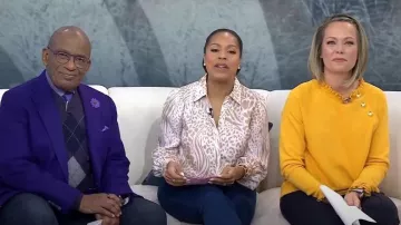 Talbots Ruffle Trim Raglan Sweatshirt worn by Dylan Dreyer as seen in Today on January 26, 2024