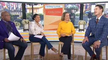 Veronica Beard Carson High Rise Flared Jeans worn by Sheinelle Jones as seen in Today on January 26, 2024