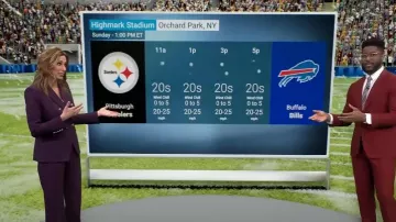 Chaqueta Veronica Beard Miller Dickey en color berenjena oscuro usada por Stephanie Abrams vista en CBS Mornings el 12 de enero de 2024