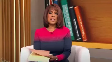 Suéter de manga larga Tanya Taylor Ombre usado por Gayle King visto en CBS Mornings el 16 de enero de 2024